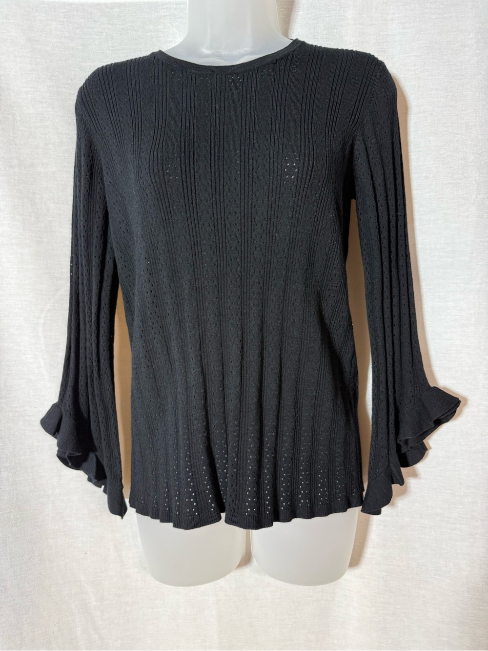 Philosophy Black Ribbed Long-Sleeve Top with Flounce Cuffs Size Large